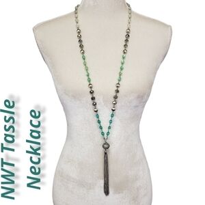 Tassle Bead Necklace NWT Safford Brand for Cracker Barrel Mint and Silver